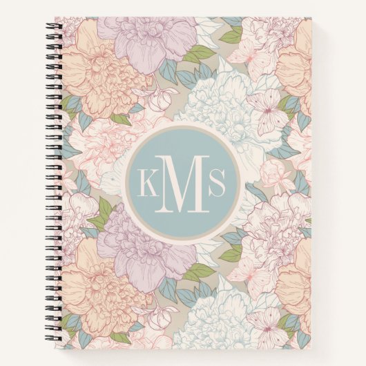Pastel Peony & Butterfly Flower Pattern Notitieboek (Voorkant)