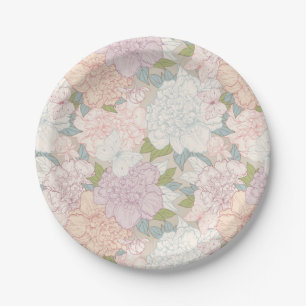 Pastel Peony & Butterfly Flower Pattern Papieren Bordje