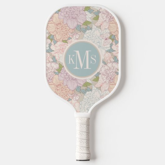 Pastel Peony & Butterfly Flower Pattern Pickleball Paddle (Voorkant)