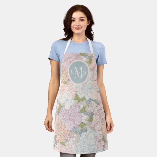 Pastel Peony & Butterfly Flower Pattern Schort (Gedragen)