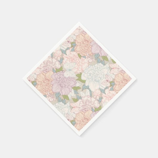 Pastel Peony & Butterfly Flower Pattern Servet (Hoek)