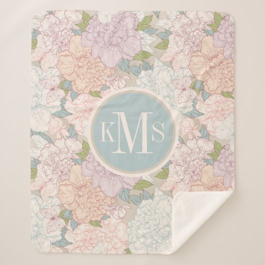 Pastel Peony & Butterfly Flower Pattern Sherpa Deken (Voorkant)