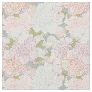 Pastel Peony & Butterfly Flower Pattern Stof