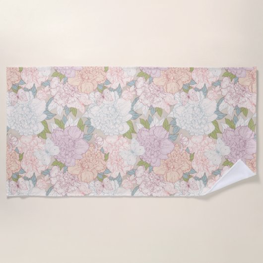 Pastel Peony & Butterfly Flower Pattern Strandlaken (Voorkant)