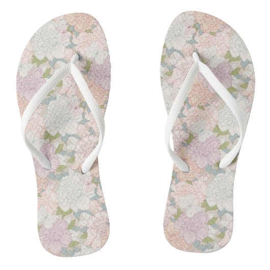 Pastel Peony & Butterfly Flower Pattern Teenslippers (Voetbed)