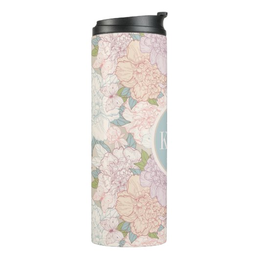 Pastel Peony & Butterfly Flower Pattern Thermosbeker (Gedraaid links)