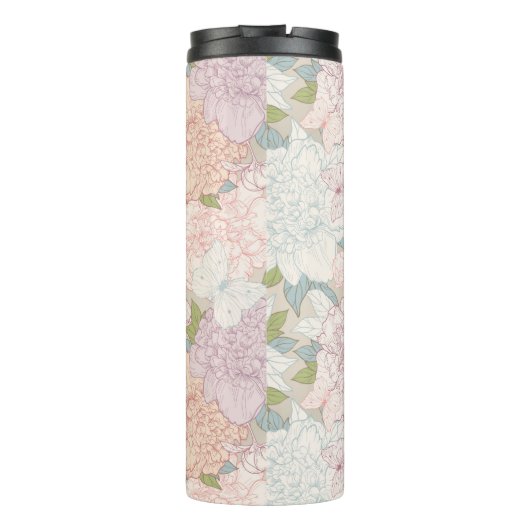 Pastel Peony & Butterfly Flower Pattern Thermosbeker (Achterkant)