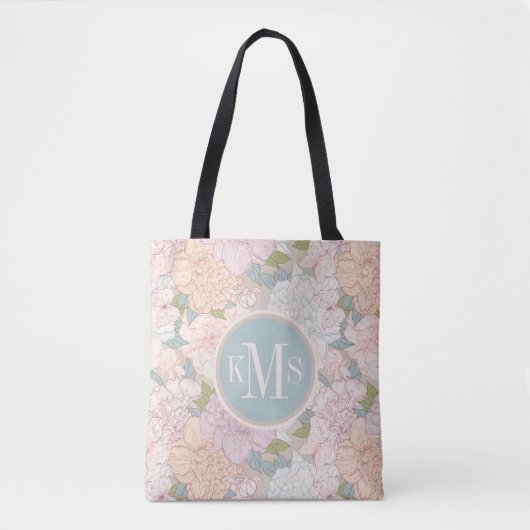 Pastel Peony & Butterfly Flower Pattern Tote Bag (Voorkant)