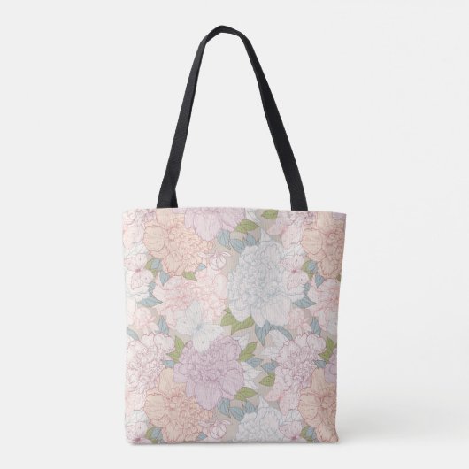 Pastel Peony & Butterfly Flower Pattern Tote Bag (Achterkant)