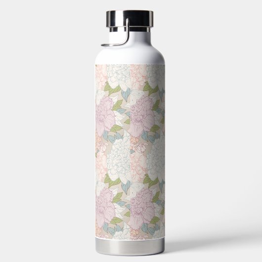 Pastel Peony & Butterfly Flower Pattern Waterfles (Rechts)