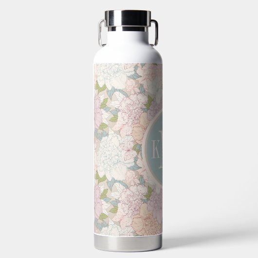 Pastel Peony & Butterfly Flower Pattern Waterfles (Voorkant)