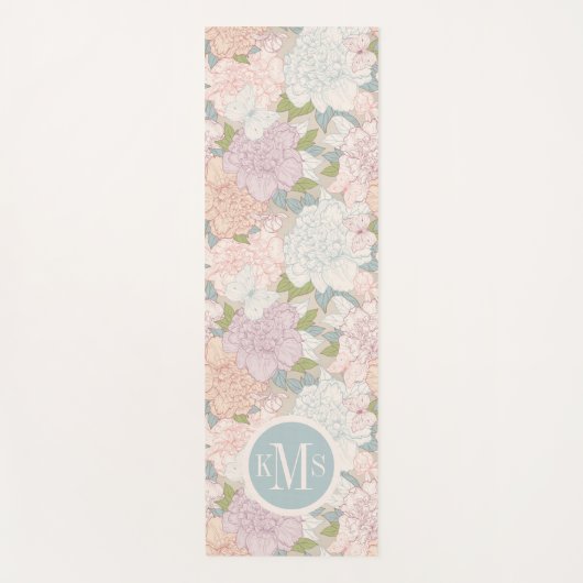 Pastel Peony & Butterfly Flower Pattern Yogamat (Voorkant)