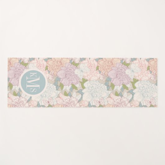 Pastel Peony & Butterfly Flower Pattern Yogamat (Voorkant (horizontaal))