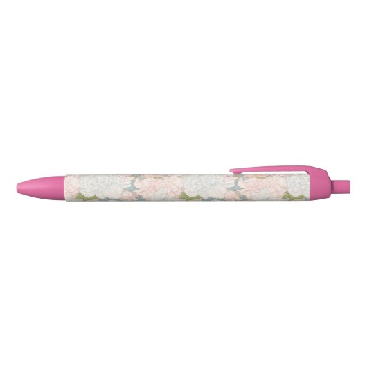 Pastel Peony & Butterfly Flower Pattern Zwarte Inkt Pen (Bovenkant)