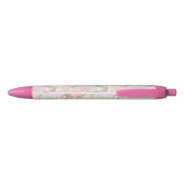 Pastel Peony & Butterfly Flower Pattern Zwarte Inkt Pen (Achterkant)