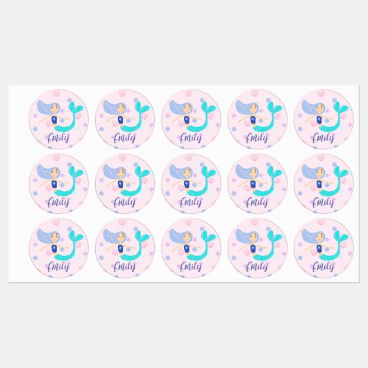 Pastel Periwinkle Mermaid Princess Seashells Pearl Labels (Vel)