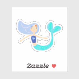 Pastel Periwinkle Mermaid Princess Seashells Pearl Sticker