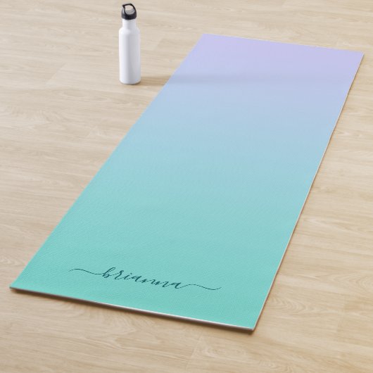 Pastel Periwinkle Turquoise Ombre Script Name Yogamat (In situ)