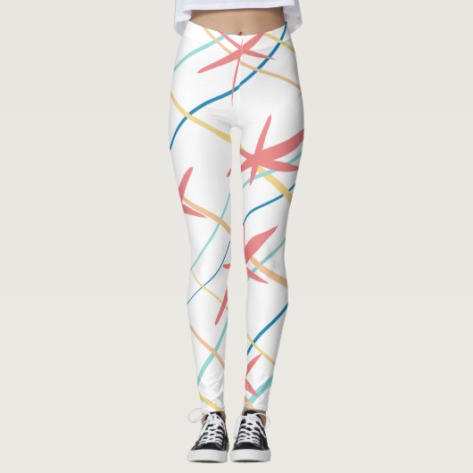 Pastel Perzik Blauw Geel Koraal Roze Abstract Leggings (Voorkant)