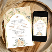 Pastel Perzik Bloemen Anand Karaj Sikh Bruiloft Kaart