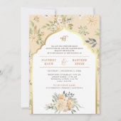 Pastel Perzik Bloemen Anand Karaj Sikh Bruiloft Kaart (Voorkant)