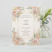 Pastel Perzik Bloemen Bruiloft Uitnodiging (Staand voorkant)