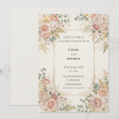 Pastel Perzik Bloemen Bruiloft Uitnodiging (Voorkant / Achterkant)