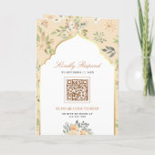 Pastel Perzik Bloemen QR Code Indiase bruiloft (Achterkant)
