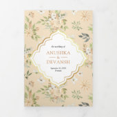 Pastel Perzik Bloemen QR Code Indiase bruiloft Drieluik Uitnodiging (Cover)