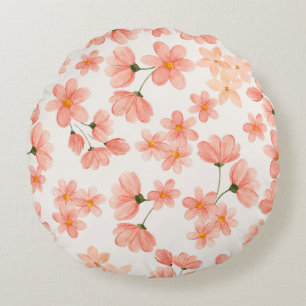 Pastel Perzik Bloemen Ronde Kussen