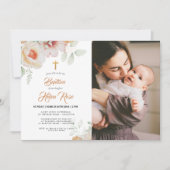 Pastel Perzik Bloemen Waterverf Doopuitnodiging Kaart (Voorkant)