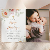 Pastel Perzik Bloemen Waterverf Doopuitnodiging Kaart