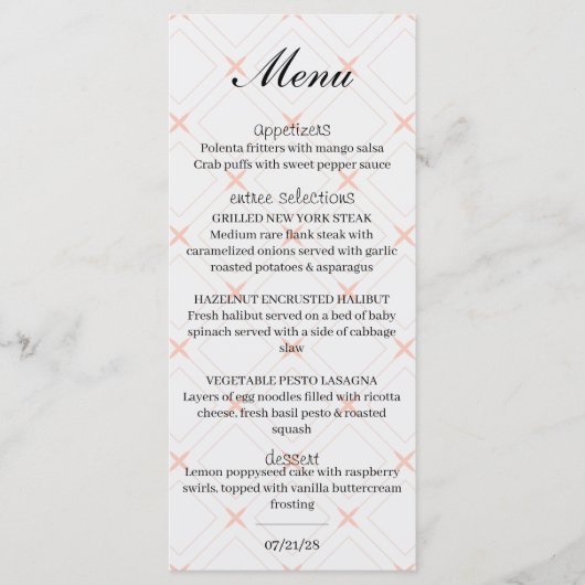Pastel Perzik en Crème Geometrisch Menu (Voorkant)