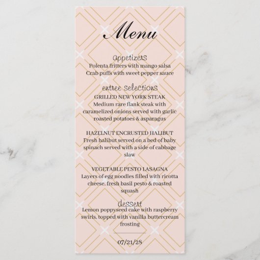 Pastel Perzik en Gouden Geometrisch Menu (Voorkant)