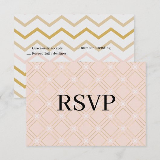 Pastel Perzik en Gouden Geometrisch RSVP Kaartje (Voorkant / Achterkant)