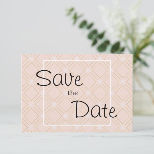Pastel Perzik en Gouden Geometrisch Save The Date (Staand voorkant)