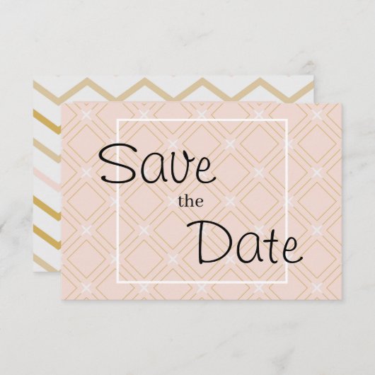 Pastel Perzik en Gouden Geometrisch Save The Date (Voorkant / Achterkant)