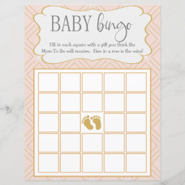 Pastel Perzik en Gouden Geometrische Baby Bingo
