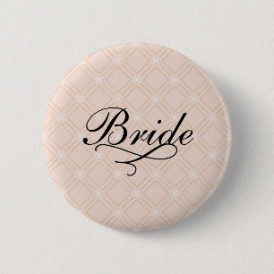 Pastel Perzik en Gouden Geometrische Bruid Ronde Button 5,7 Cm