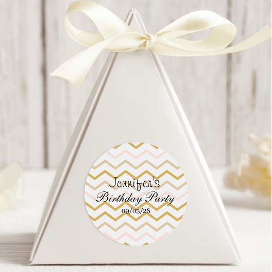 Pastel Perzik en Gouden Zig Zag Ronde Sticker