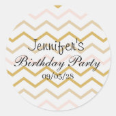 Pastel Perzik en Gouden Zig Zag Ronde Sticker (Voorkant)