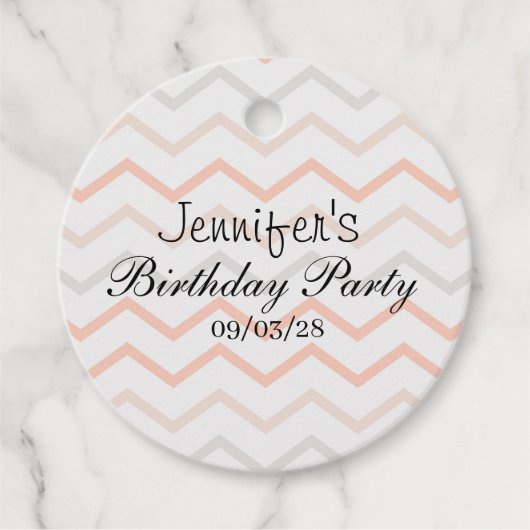 Pastel Perzik en Grijs Zig Zag Bedankjes Labels (Voorkant)