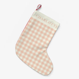 Pastel Perzik Gingham Buffalo Check Plaid Naam Kleine Kerstsok