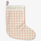 Pastel Perzik Gingham Buffalo Check Plaid Naam Kleine Kerstsok (Voorkant)
