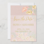Pastel Perzik Goud Bloemen Lente Roze Blush Weddin Save The Date (Voorkant)
