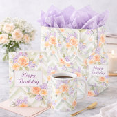 Pastel Perzik Lavendel Bloemige Salie Chevron Cadeaulabel
