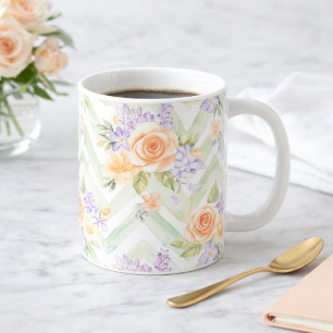 Pastel Perzik Lavendel Bloemige Salie Chevron Verj Koffiemok