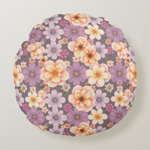  pastel perzik & lavendel floral cottagecore rond kussen
