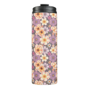  pastel perzik & lavendel floral cottagecore thermosbeker