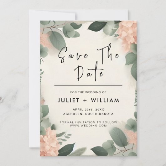 Pastel Perzik Mint Mos Salie Groene Trouwdag Save The Date (Voorkant)